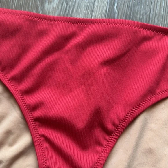 Madewell Red Pink Ribbed Bikini Bottoms Classic Swim Suit XL - Picture 2 of 7